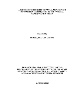 Adoption of Integrated Financial Management Information System (Ifmis) by the National Government in Kenya