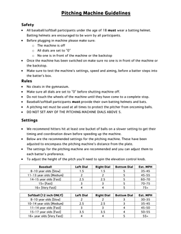 Pitching Machine Guidelines