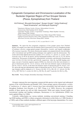 Cytogenetic Comparison and Chromosome Localization of the Nucleolar Organizer Region of Four Grouper Genera (Pisces, Epinephelinae) from Thailand