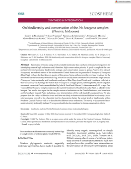 On Biodiversity and Conservation of the Iris Hexagona Complex (Phaeiris, Iridaceae) 1, � 2 3 1 EVGENY V