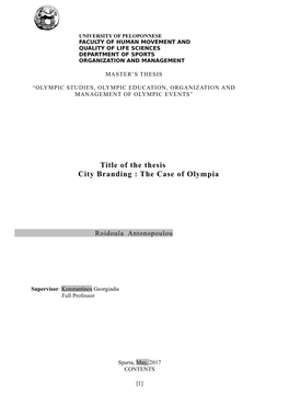 Title of the Thesis City Branding : the Case of Olympia