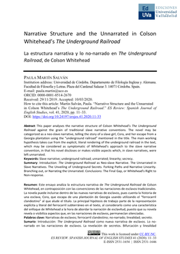 Narrative Structure and the Unnarrated in Colson Whitehead's the Underground Railroad