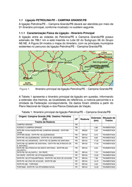 CAMPINA GRANDE/PB a Ligação Petrolina/PE – Campina Grande/PB Deverá Ser Atendida Por Meio De 01 Itinerário Principal, Conforme Mostrado No Subitem Seguinte