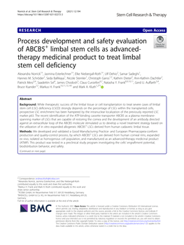 Process Development and Safety Evaluation of ABCB5+ Limbal Stem Cells As Advanced-Therapy Medicinal Product to Treat Limbal Stem