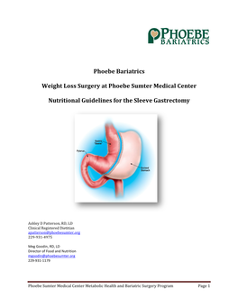 Phoebe Bariatrics Weight Loss Surgery at Phoebe Sumter Medical Center Nutritional Guidelines for the Sleeve Gastrectomy