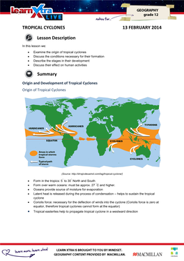 TROPICAL CYCLONES 13 FEBRUARY 2014 Lesson