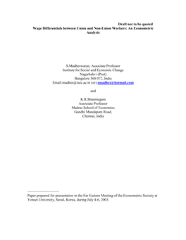 Section II : the Impact of Unions on the Compensation for Job Risks