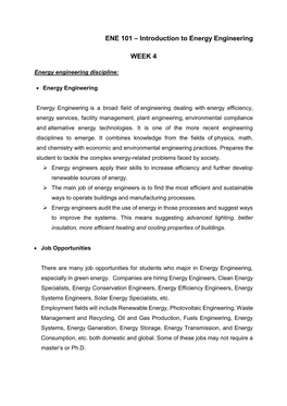 ENE 101 – Introduction to Energy Engineering WEEK 4