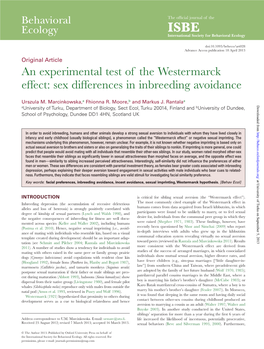 An Experimental Test of the Westermarck Effect: Sex Differences in Inbreeding Avoidance