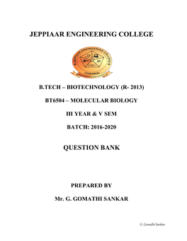 Bt6504 – Molecular Biology Question Bank