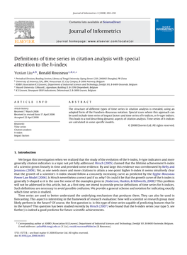 Journal of Informetrics Definitions of Time Series in Citation Analysis With