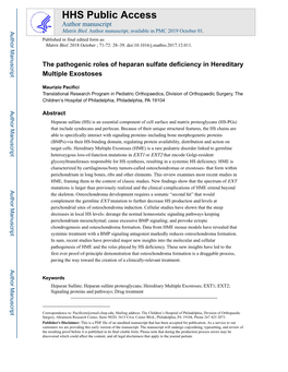 The Pathogenic Roles of Heparan Sulfate Deficiency in Hereditary Multiple Exostoses