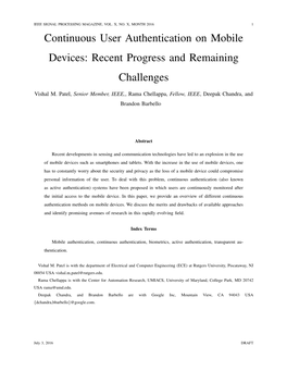 Continuous User Authentication on Mobile Devices: Recent Progress and Remaining Challenges