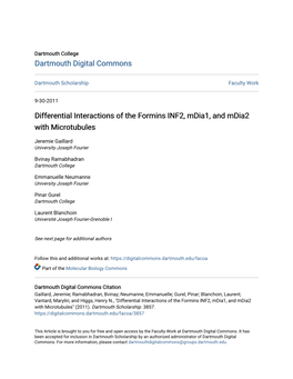 Differential Interactions of the Formins INF2, Mdia1, and Mdia2 with Microtubules