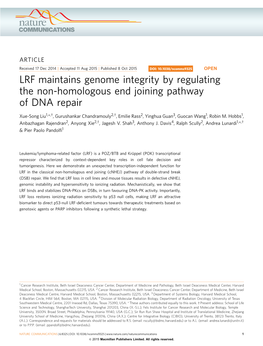 LRF Maintains Genome Integrity by Regulating the Non-Homologous End Joining Pathway of DNA Repair