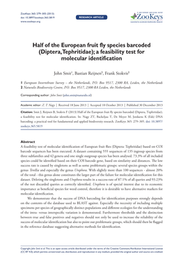 Diptera, Tephritidae) 279 Doi: 10.3897/Zookeys.365.5819 Research Article Launched to Accelerate Biodiversity Research