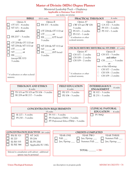 Master of Divinity (Mdiv) Degree Planner