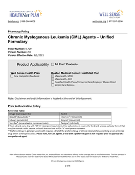 Chronic Myelogenous Leukemia (CML) Agents – Unified Formulary