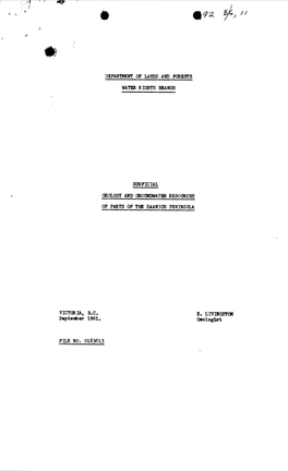 Surficial Geology and Groundwater Resources of Parts of the Saanich