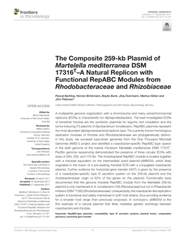 The Composite 259-Kb Plasmid of Martelella Mediterranea DSM 17316T–A Natural Replicon with Functional Repabc Modules from Rhodobacteraceae and Rhizobiaceae