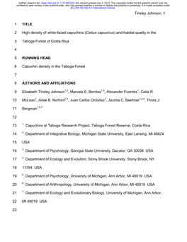 Cebus Capucinus) and Habitat Quality in The