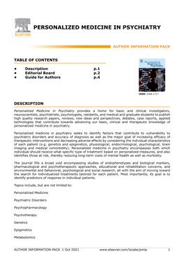 Personalized Medicine in Psychiatry