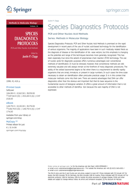 Species Diagnostics Protocols PCR and Other Nucleic Acid Methods Series: Methods in Molecular Biology