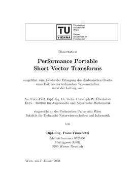 Performance Portable Short Vector Transforms