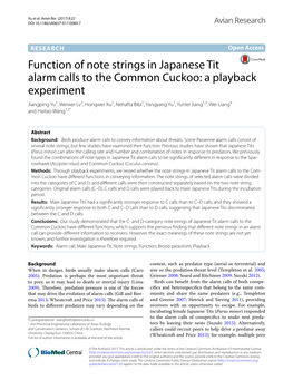 Function of Note Strings in Japanese Tit Alarm Calls to the Common Cuckoo