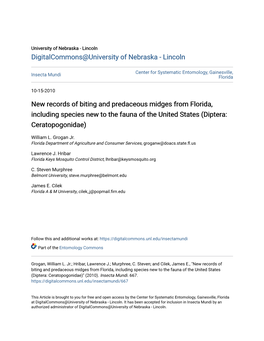 New Records of Biting and Predaceous Midges from Florida, Including Species New to the Fauna of the United States (Diptera: Ceratopogonidae)