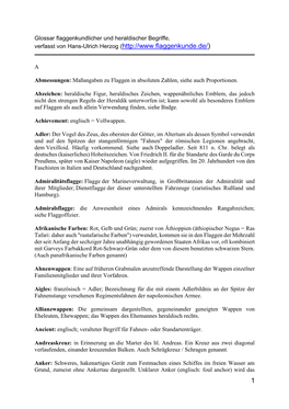 Glossar Flaggenkundlicher Und Heraldischer Begriffe, Verfasst Von Hans-Ulrich Herzog (