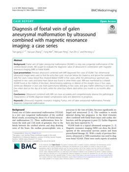 Diagnosis of Foetal Vein of Galen Aneurysmal Malformation By