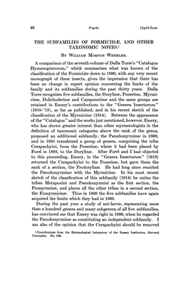 Genera Insectorum" (1910-'13), So Far As Published, and in His Recent Sketch of the Classification of the Myrmicinee (191)