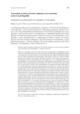 Taxonomic Revision of Sorbus Subgenus Aria Occurring in the Czech Republic