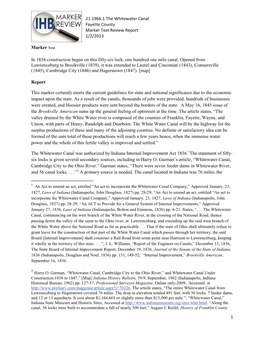 21.1966.1 the Whitewater Canal Fayette County Marker Text Review Report 1/2/2013 1 in 1836 Construction Began on This Fifty-Six