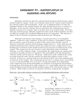 Experiment #9 – Identification of Aldehydes and Ketones