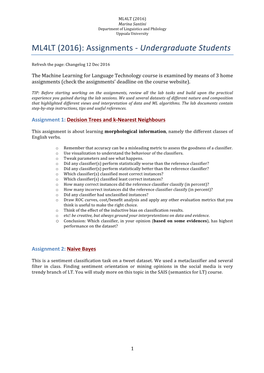 ML4LT (2016): Assignments - Undergraduate Students