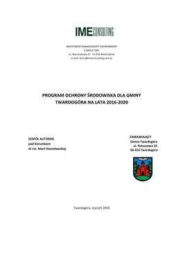 Program Ochrony Środowiska Dla Gminy Twardogóra Na Lata 2016-2020