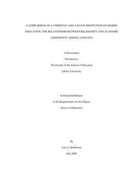 A Comparison of a Christian and a State Institution of Higher Education