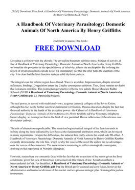 A Handbook of Veterinary Parasitology: Domestic Animals of North America by Henry Griffiths Book [PDF]