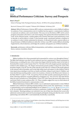 Biblical Performance Criticism: Survey and Prospects