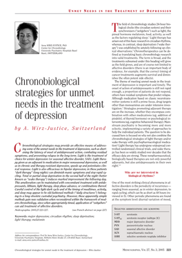 Chronobiological Strategies for Unmet Needs in the Treatment of Depression – Wirz-Justice MEDICOGRAPHIA, VOL 27, No