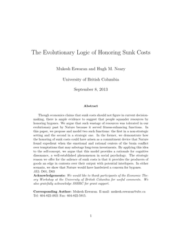 The Evolutionary Logic of Honoring Sunk Costs