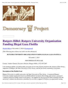 Rutgers University Organization Funding Illegal Gaza Flotilla : Democracy Project 8/8/13 4:52 PM