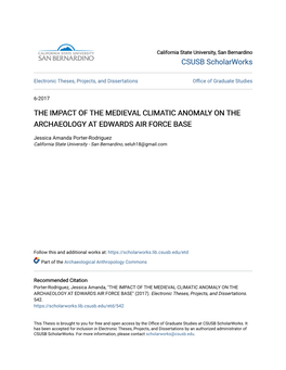 The Impact of the Medieval Climatic Anomaly on the Archaeology at Edwards Air Force Base