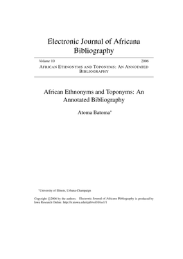 African Ethnonyms and Toponyms: an Annotated Bibliography
