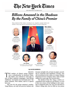 Billions Amassed in the Shadows by the Family of China's Premier