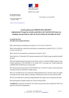 Arrêté Préfectoral N°DDTM-SEF-2020-0071