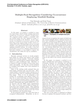 Multiple-Food Recognition Considering Co-Occurrence Employing Manifold Ranking