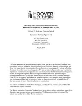 Monetary Policy Cooperation and Coordination: an Historical Perspective on the Importance of Rules